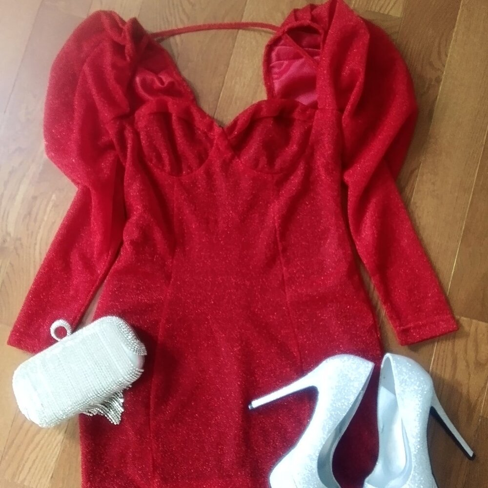 NWOT Shein Red Sparkly Mini Dress Size Small